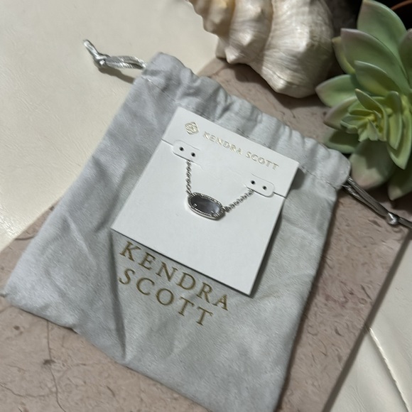 NWT-Kendra Scott “Elisa” Pendant Necklace- Silver Rhodium-Anthracite Gray Stone - Picture 16 of 17